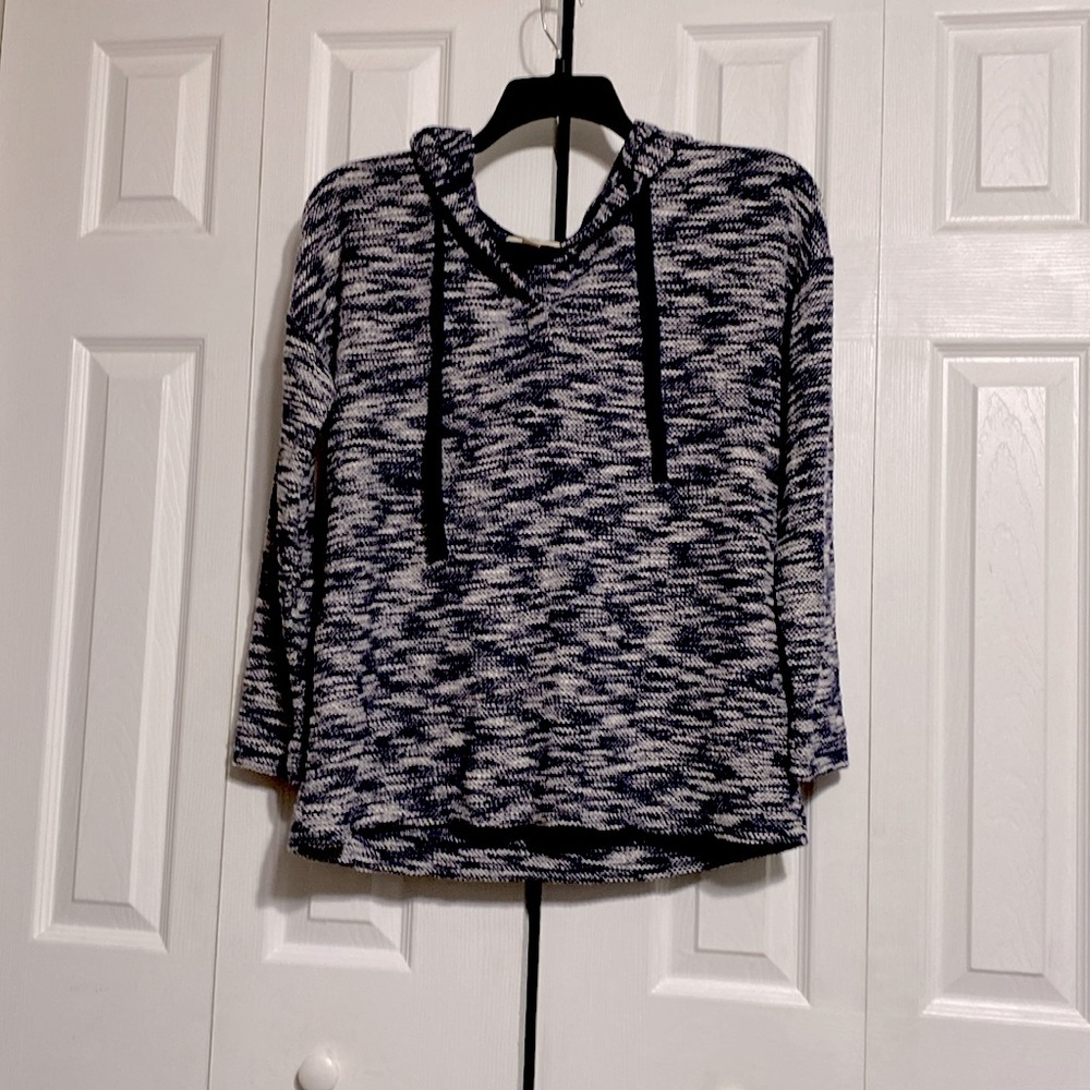Style & Co French Terri oversized casual knit Hoodie Blue & white Size Small